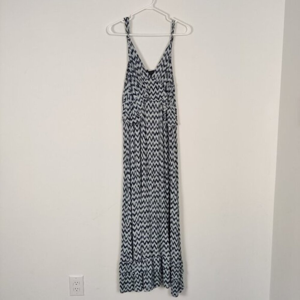 Bobeau Womens Dress Size L White Navy Chevron Rayon Summer